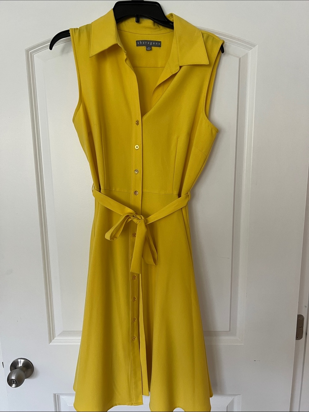 Sharagano Sleeveless Button-Front Belted Midi Dress in Yellow